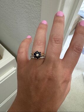 Gold Ring with Sapphire Stone Floral Cluster - Women Jewelry